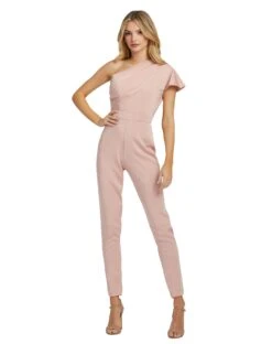 One Shoulder Ruffle Cap Sleeve Jumpsuit