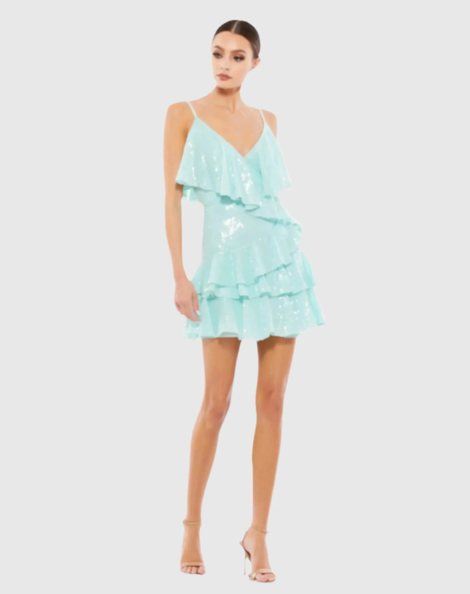 Sequined Ruffle Tiered Faux Wrap Mini Dress 1 Sequined Ruffle Tiered Faux Wrap Mini Dress