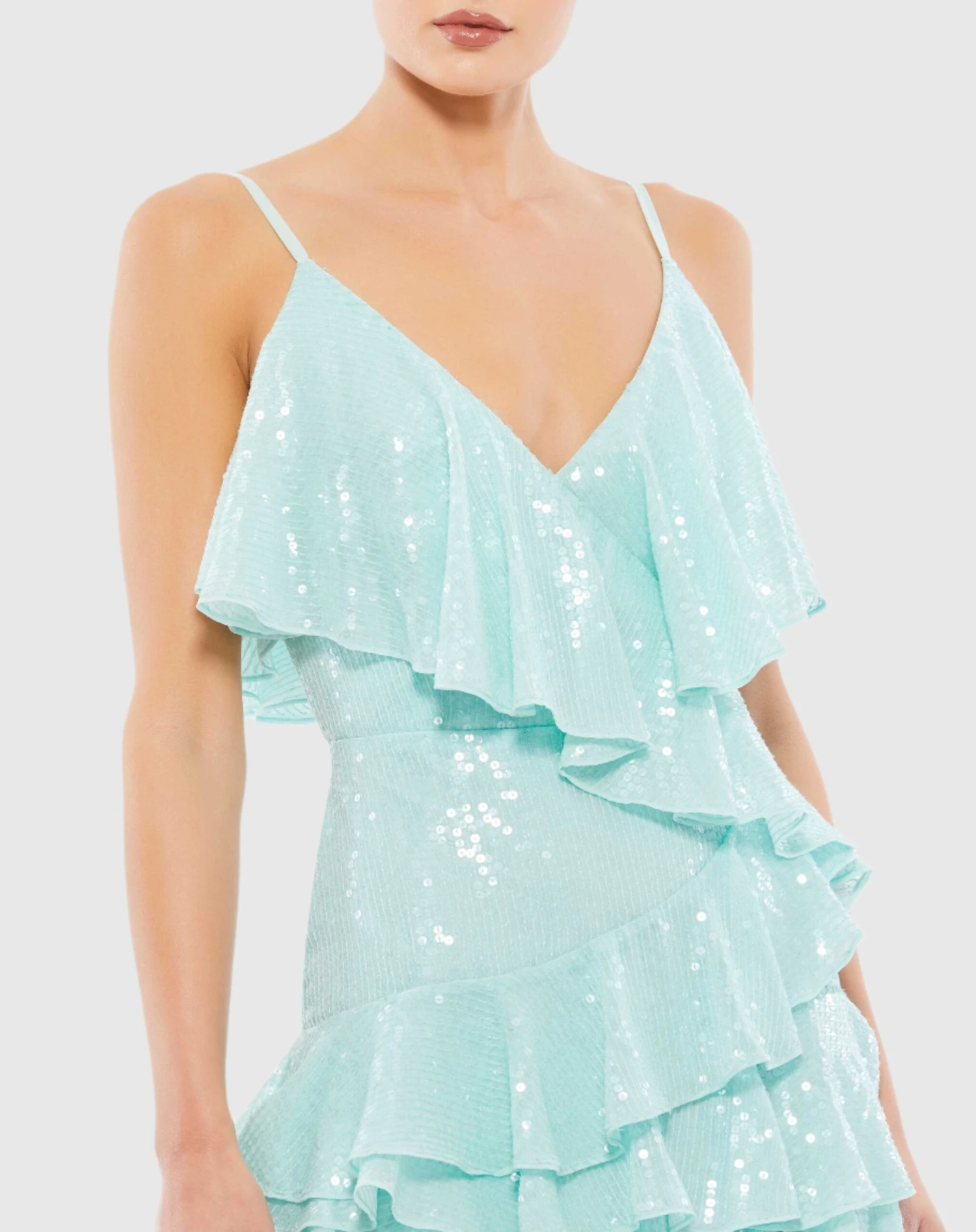 Sequined Ruffle Tiered Faux Wrap Mini Dress 3 Sequined Ruffle Tiered Faux Wrap Mini Dress - Image 3