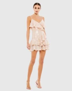 Sequined Ruffle Tiered Faux Wrap Mini Dress 9 Sequined Ruffle Tiered Faux Wrap Mini Dress -Fashion Dress Shop 10569 Rose AB scaled