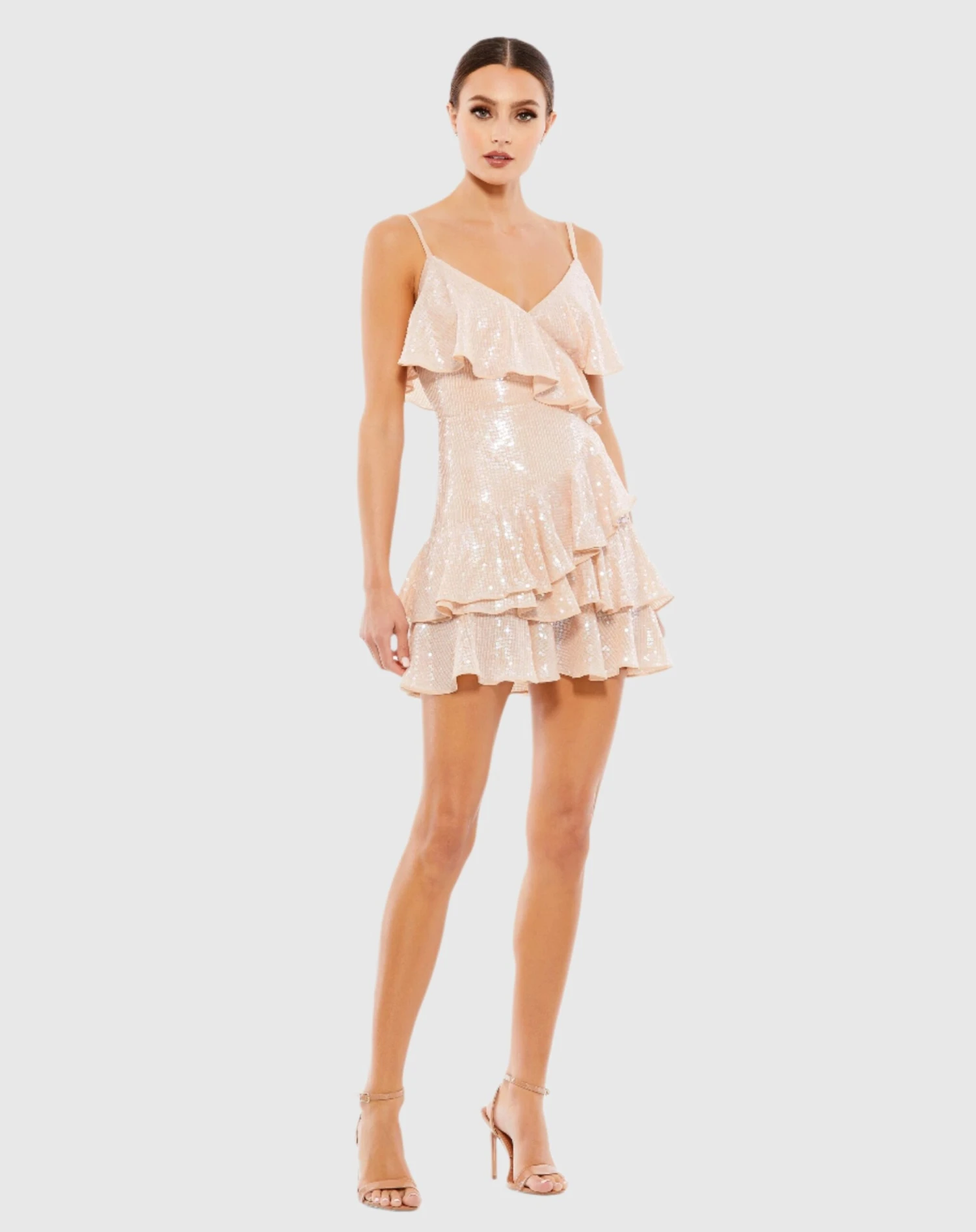 Sequined Ruffle Tiered Faux Wrap Mini Dress 4 Sequined Ruffle Tiered Faux Wrap Mini Dress - Image 4