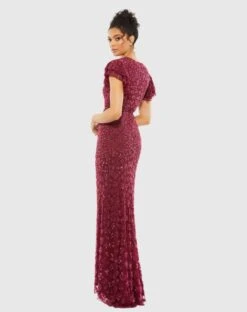 High Neck Flutter Cap Sleeve Gown -Fashion Dress Shop 10748 Raspberry BK scaled