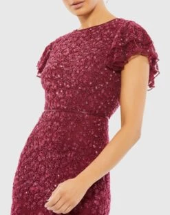 High Neck Flutter Cap Sleeve Gown -Fashion Dress Shop 10748 Raspberry CL scaled