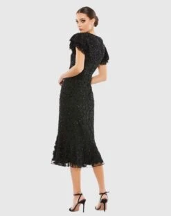 FLOUNCE SLEEVE MIDI DRESS 16 FLOUNCE SLEEVE MIDI DRESS -Fashion Dress Shop 10771 BLK 2 WS scaled