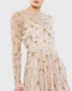 Beaded Illusion High Neck Long Sleeve A Line Gown -Fashion Dress Shop 10799 NUD 3 WS scaled