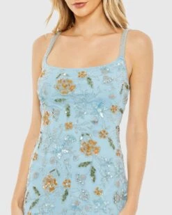 Hand Beaded Floral Gown With Beaded Spaghetti Straps -Fashion Dress Shop 10808 PowderBlue 03