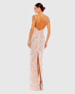 Hand Beaded Floral Gown With Beaded Spaghetti Straps -Fashion Dress Shop 10808 Rose 02 scaled