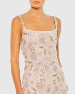 Hand Beaded Floral Gown With Beaded Spaghetti Straps -Fashion Dress Shop 10808 Rose 03