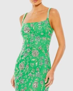 Hand Beaded Floral Gown With Beaded Spaghetti Straps -Fashion Dress Shop 10808 SpringGreen 03
