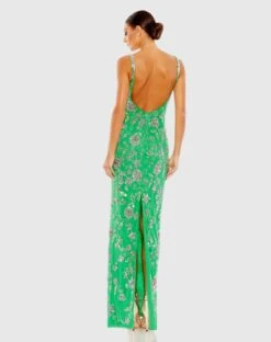 Hand Beaded Floral Gown With Beaded Spaghetti Straps -Fashion Dress Shop 10808 SpringGreen BK scaled