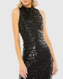 Sequined High Neck Sleeveless Column Gown -Fashion Dress Shop 10907 Black CL scaled