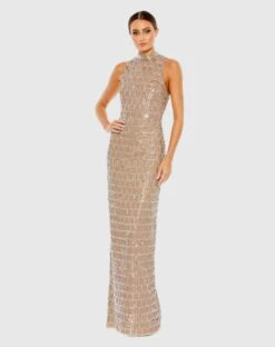 Sequined High Neck Sleeveless Column Gown -Fashion Dress Shop 10907 TAU Default 1 WS