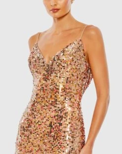 Sequined Spaghetti Strap Cowl Back Gown -Fashion Dress Shop 10929 Copper CL