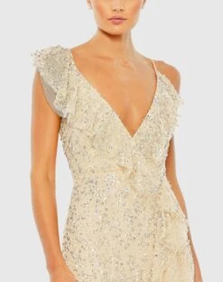 Embellished Ruffled Faux Wrap Sleeveless Gown -Fashion Dress Shop 10931 Nude CL