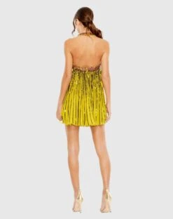 High Neck Open Back Embellished Trapeze Dress -Fashion Dress Shop 10996 Gold BK