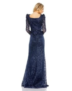 Embroidered Applique Shoulder Detail Trumpet Gown -Fashion Dress Shop 11187 Midnight BK