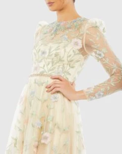 Floral Print Butterfly Sleeve Flowy Gown -Fashion Dress Shop 11226 Nude CL 1
