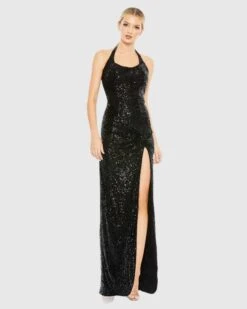 Sequined Halter Strap Low Side Knot Gown 9 Sequined Halter Strap Low Side Knot Gown -Fashion Dress Shop 11279 Black AB scaled