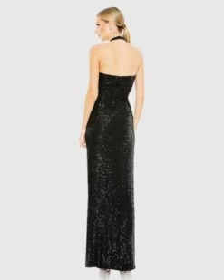 Sequined Halter Strap Low Side Knot Gown 10 Sequined Halter Strap Low Side Knot Gown -Fashion Dress Shop 11279 Black BK scaled