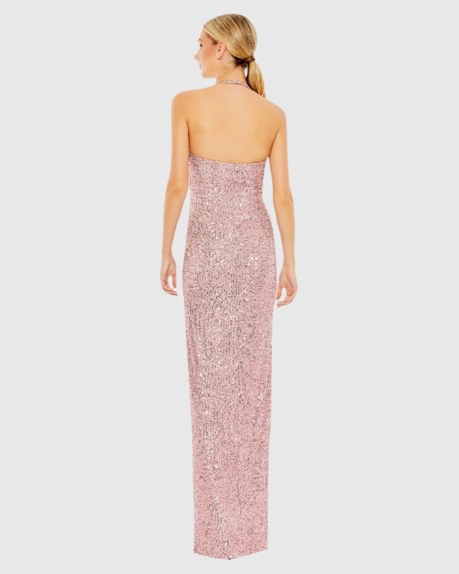 Sequined Halter Strap Low Side Knot Gown 2 Sequined Halter Strap Low Side Knot Gown - Image 2