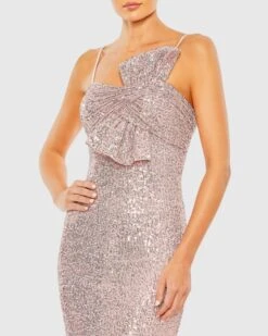 Sequined Strappless Faux Bow Column Gown -Fashion Dress Shop 11284 RosePink CL