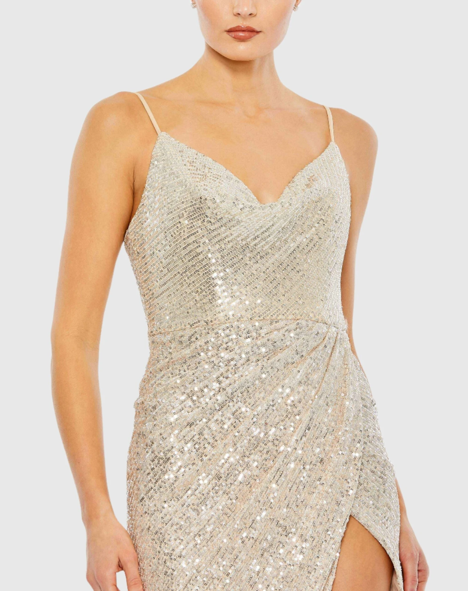 Sequined Cowl Neck Faux Wrap Dress 3 Sequined Cowl Neck Faux Wrap Dress - Image 3