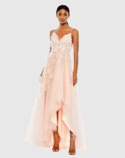 Floral Embellished Sleeveless High Low Gown