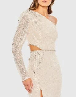 Embellished One Sleeve Cut Out Gown -Fashion Dress Shop 11306 IvoryNude CL scaled