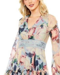 Floral Puff Sleeve Dress With Embroidered Waist -Fashion Dress Shop 11401 BlueMulti CL scaled