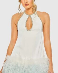 Rhinestone Trim Halter Neck A-Line Dress With Feat -Fashion Dress Shop 11437 White CL scaled