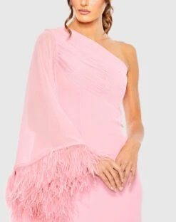 Feather Cuff One Shoulder Ruched Gown -Fashion Dress Shop 11442 Rose CL scaled