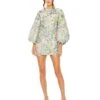 Floral Brocade Puff Sleeve Fitted Mini Dress
