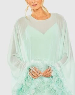 Trapeze Dress With Feather Trim -Fashion Dress Shop 11622 Mint CL scaled