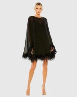 Trapeze Dress With Feather Trim