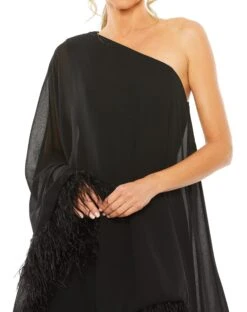 One Shoulder Trapeze Dress With Feather Trim -Fashion Dress Shop 11623 BLK 3 WS scaled