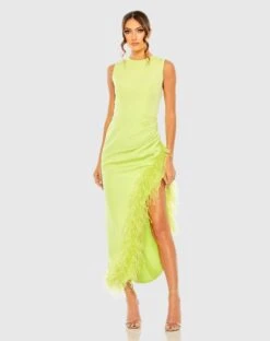 Sleeveless Faux Wrap Dress With Feather Detail 9 Sleeveless Faux Wrap Dress With Feather Detail -Fashion Dress Shop 11626 Lime AB