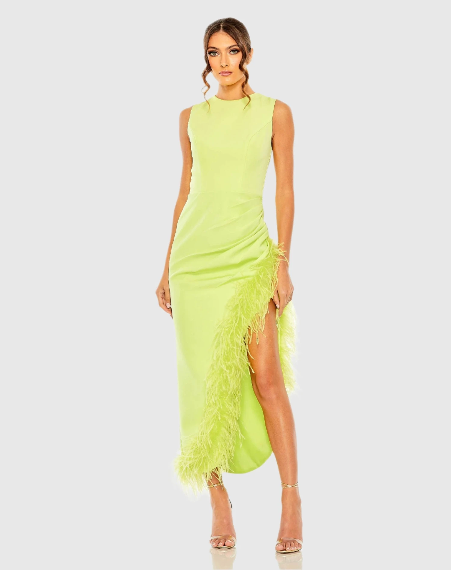 Sleeveless Faux Wrap Dress With Feather Detail 4 Sleeveless Faux Wrap Dress With Feather Detail - Image 4