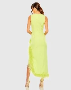 Sleeveless Faux Wrap Dress With Feather Detail 10 Sleeveless Faux Wrap Dress With Feather Detail -Fashion Dress Shop 11626 Lime BK