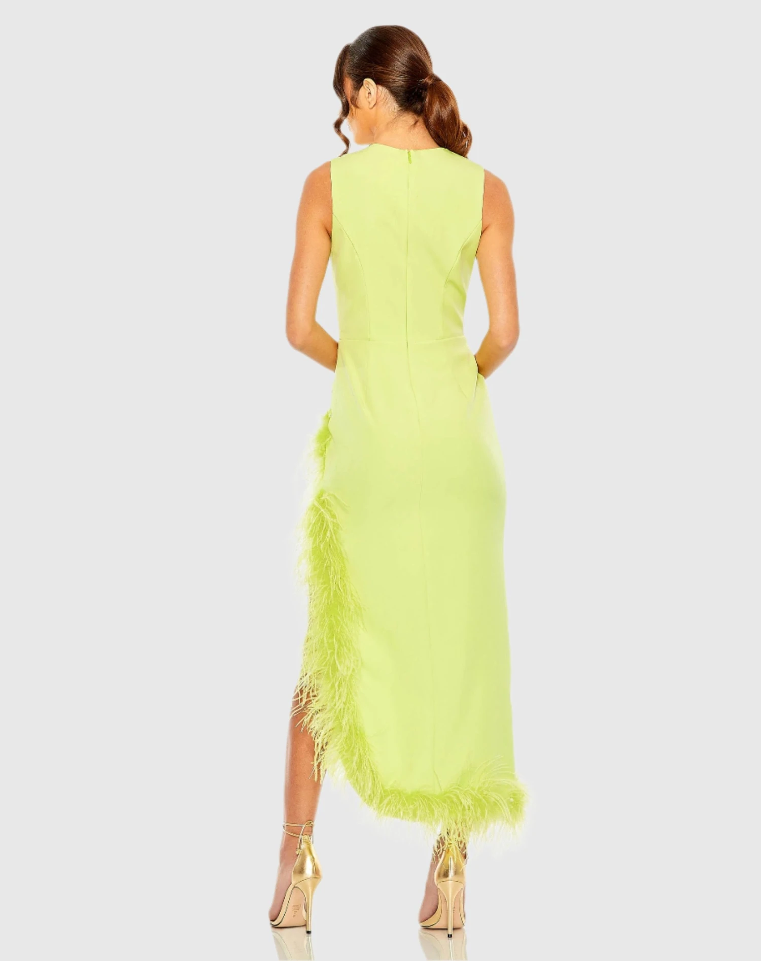 Sleeveless Faux Wrap Dress With Feather Detail 5 Sleeveless Faux Wrap Dress With Feather Detail - Image 5