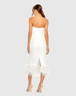 Strapless Column Dress With Feather Trim -Fashion Dress Shop 11629 White BK scaled