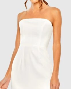 Strapless Column Dress With Feather Trim -Fashion Dress Shop 11629 White CL scaled