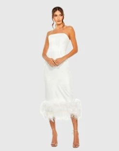 Strapless Column Dress With Feather Trim -Fashion Dress Shop 11629 WHT Default 1 WS