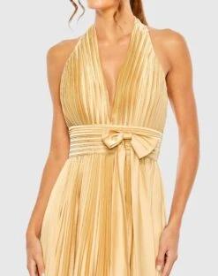 Pleated Halter Neck Gown With Center Bow -Fashion Dress Shop 11636 Gold CL scaled