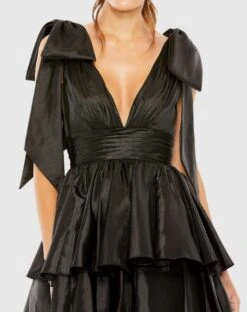 Oversized Bow Deep V Ruffle Mini Dress -Fashion Dress Shop 11657 Black CL scaled