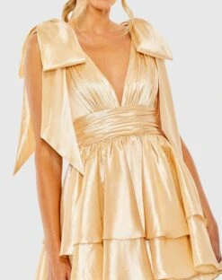 Oversized Bow Deep V Ruffle Mini Dress -Fashion Dress Shop 11657 PaleGold CL scaled