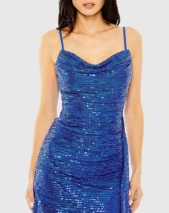 Sequined Cowl Neck Mini Dress -Fashion Dress Shop 11661 Cobalt CL