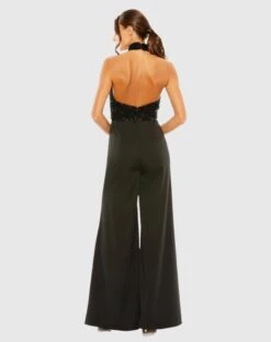 Sequined Cross Neck Halter Jumpsuit -Fashion Dress Shop 11666 BLK 2 WS