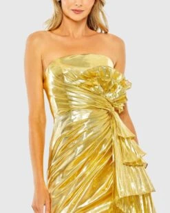Strapless Metallic Draped Detail Mini Dress -Fashion Dress Shop 11695 Gold CL
