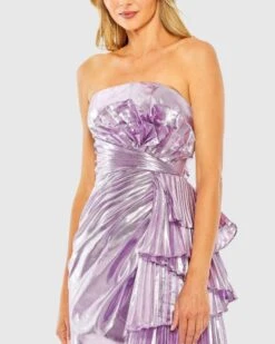 Strapless Metallic Draped Detail Mini Dress -Fashion Dress Shop 11695 Lilac CL