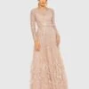Disc Embellished Sequin Gown With Feather Detail